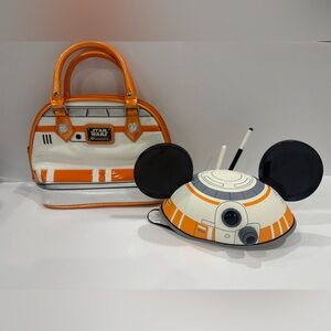 Loungefly Star Wars BB-8 Orange and White Mini Bag with matching hat.